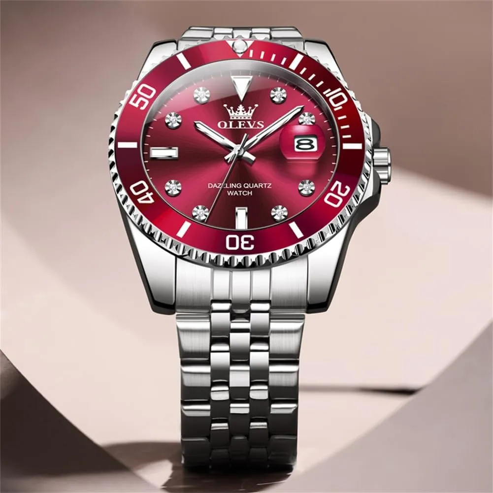 OLEVS Watch for Men Stainless Steel Business Dress Diamond Large Dial Waterproof Mens Watches with Date Wrist Watch