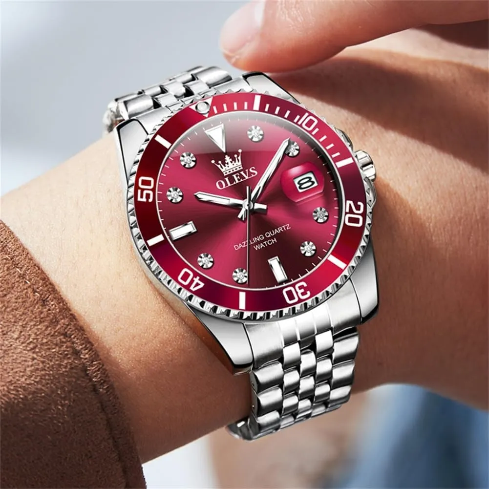 OLEVS Watch for Men Stainless Steel Business Dress Diamond Large Dial Waterproof Mens Watches with Date Wrist Watch