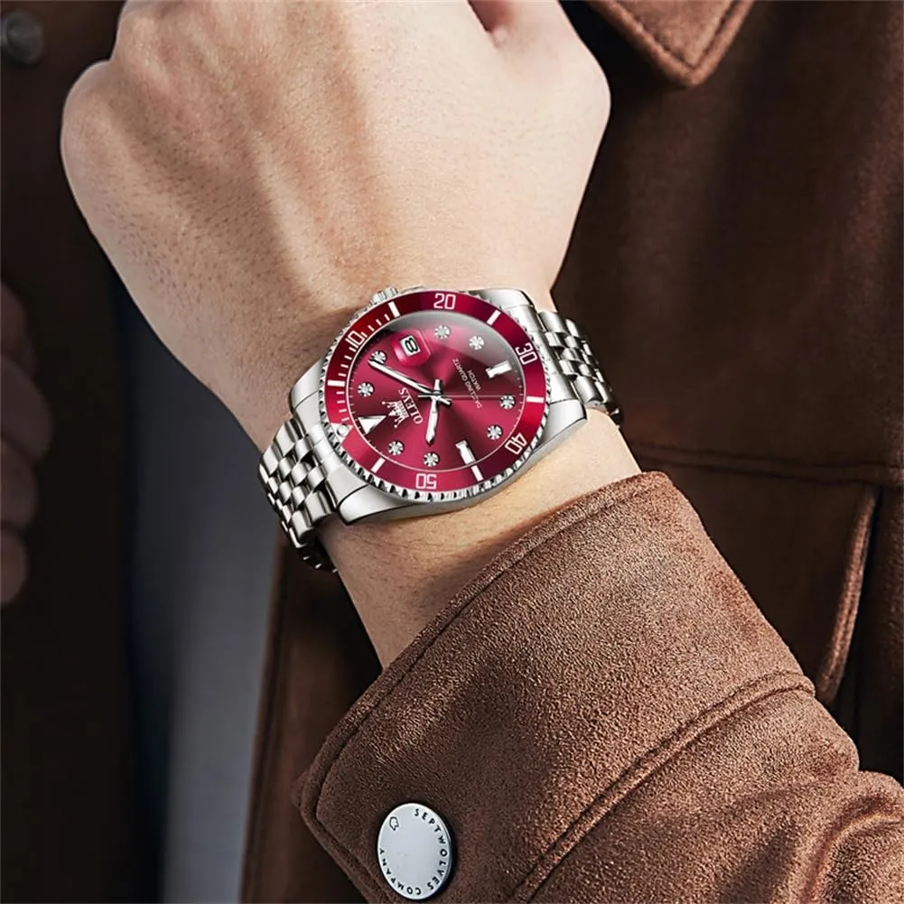 OLEVS Watch for Men Stainless Steel Business Dress Diamond Large Dial Waterproof Mens Watches with Date Wrist Watch