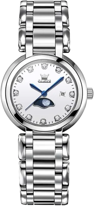 OLEVS Women Watch Set Silver Fashions Classic Dial Stainless Steel Waterproof Lady Watch Gift Birthday Present