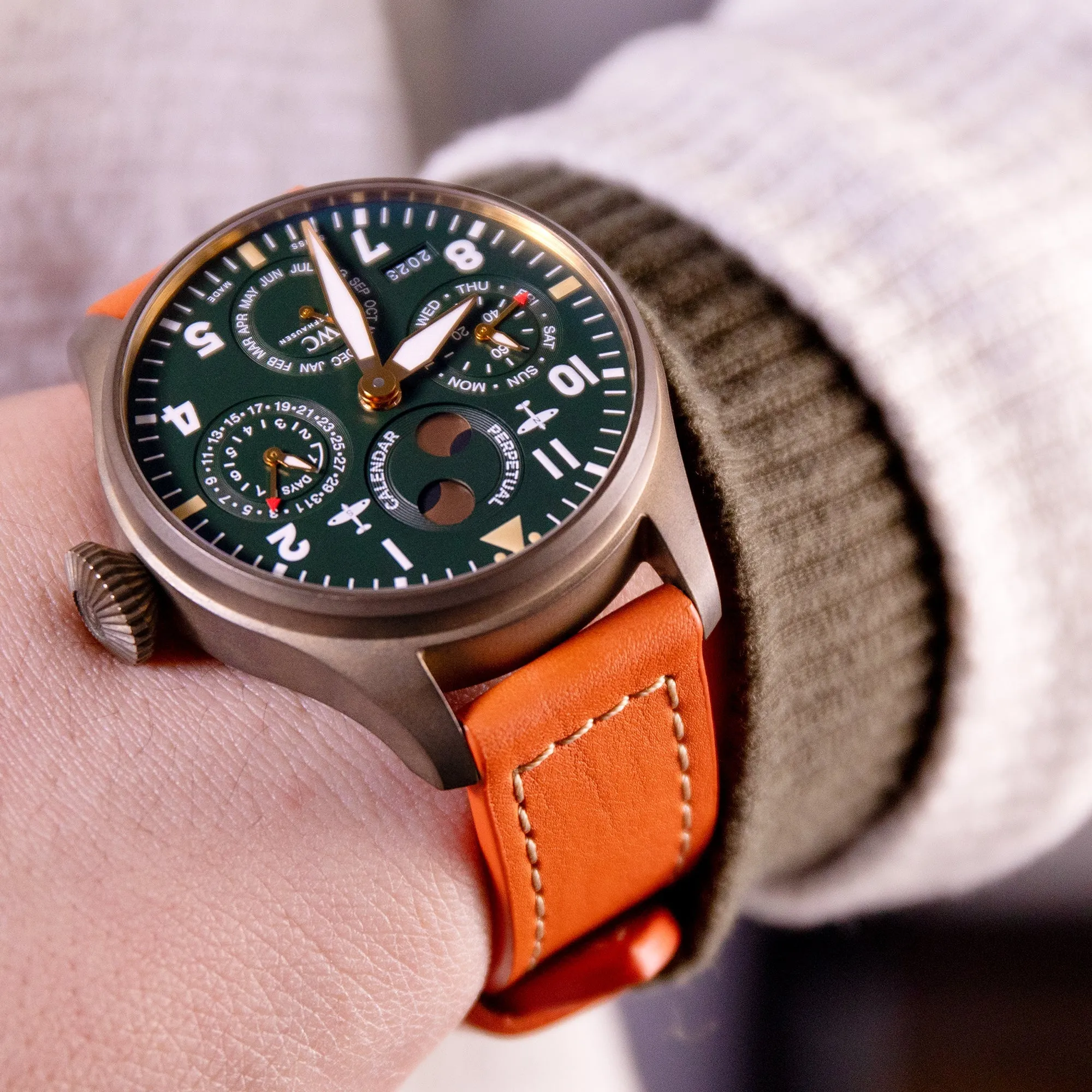 Pam Collection, Orange French Crafted Barenia Leather Watch Strap for Panerai, Beige Stitching
