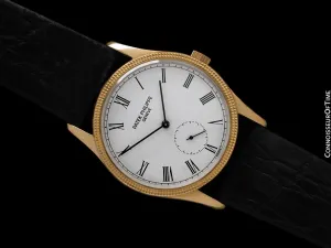 Patek Philippe Calatrava Ref. 3796D Mens 18K Gold Watch with Hobnail Bezel - Papers