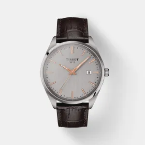 PR 100 Men Silver Analog Leather Watch T1504101603100