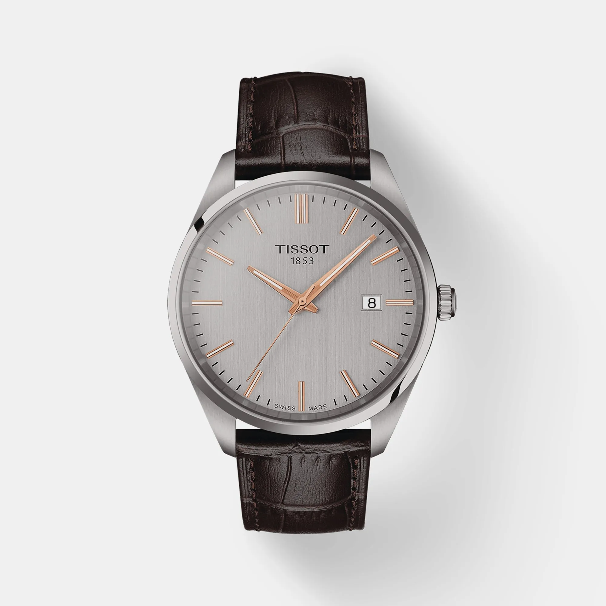 PR 100 Men Silver Analog Leather Watch T1504101603100