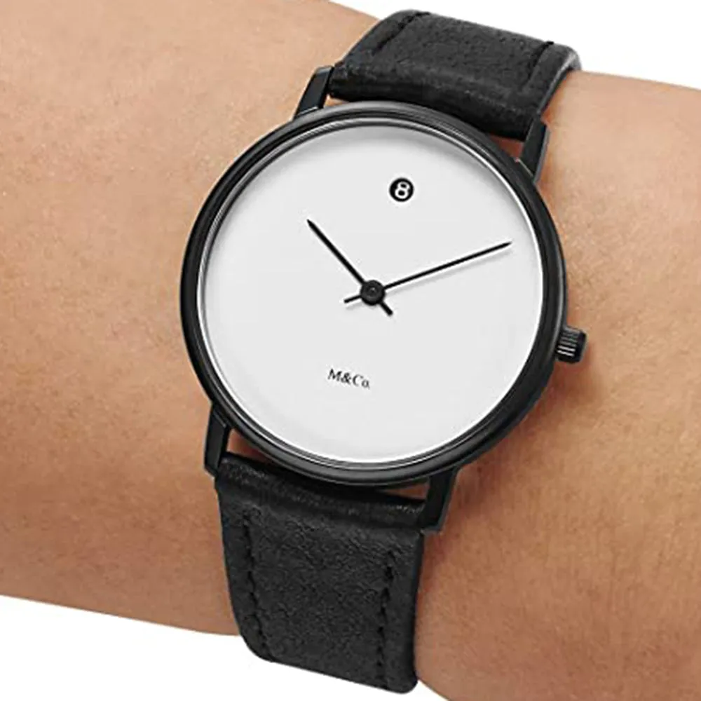 Project Mens M&Co Date Black Dial Leather Band Watch - PJT-7409