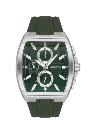 Quantum Men's Green Chronograph Silicone Strap Watch – HNG997.375