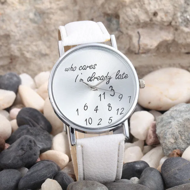 Quartz Round Dial Leather Women Watches
