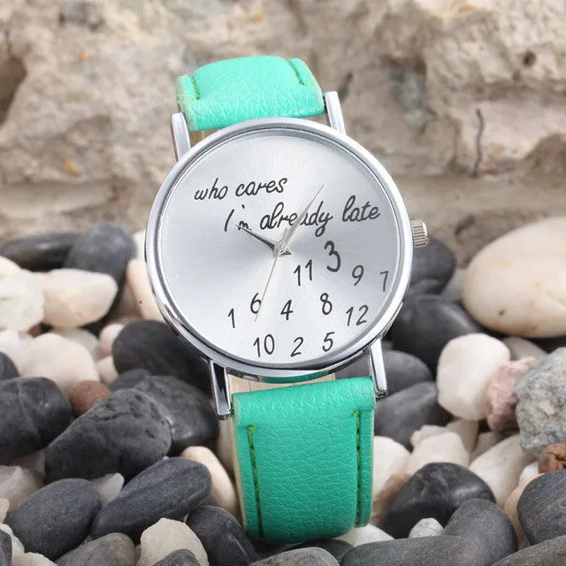 Quartz Round Dial Leather Women Watches