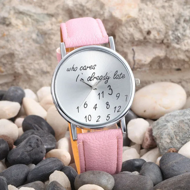 Quartz Round Dial Leather Women Watches