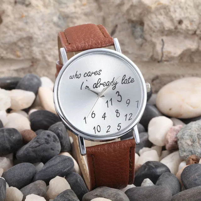 Quartz Round Dial Leather Women Watches