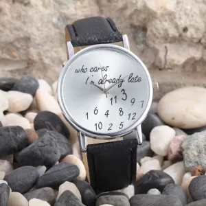 Quartz Round Dial Leather Women Watches