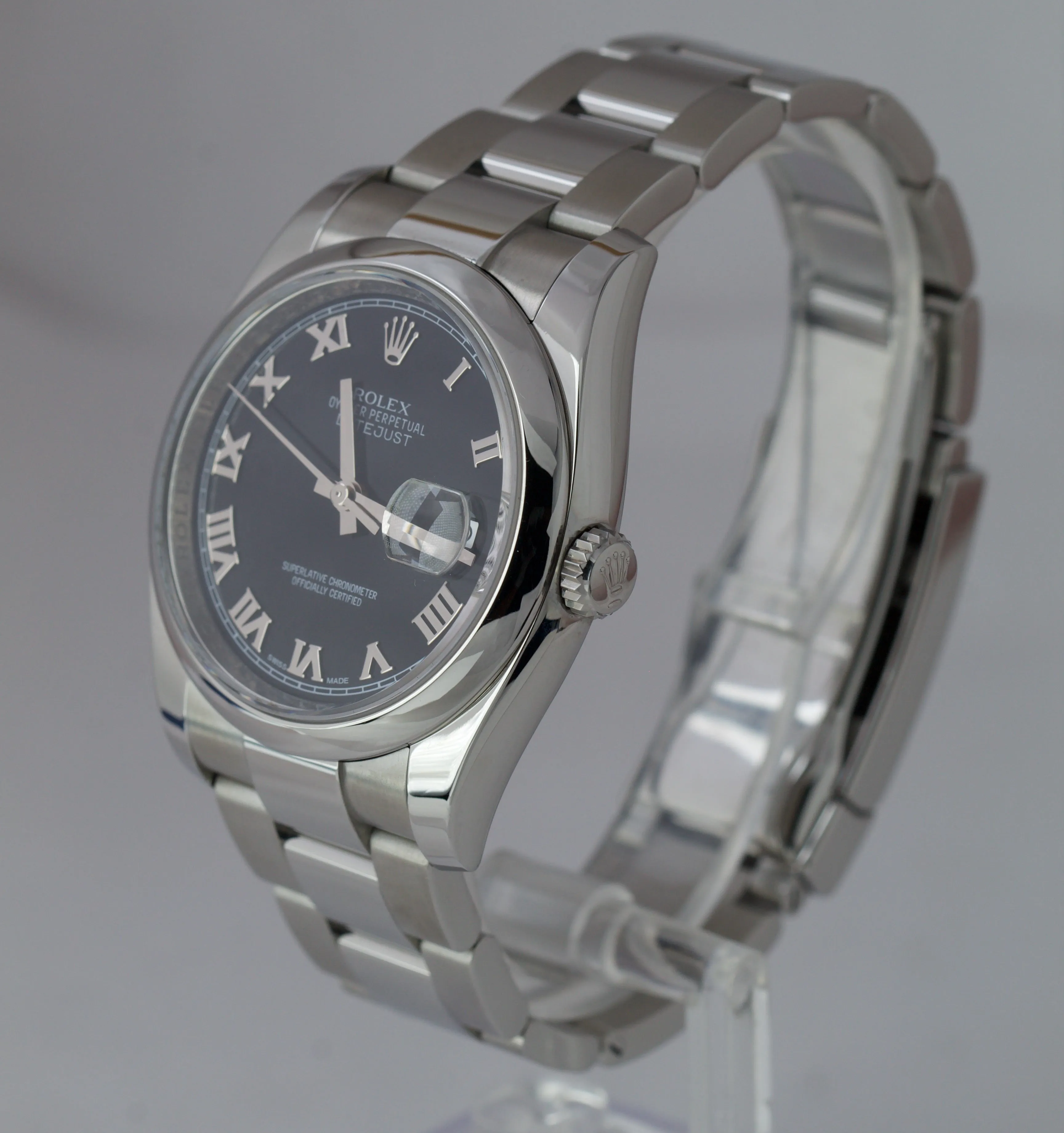 Rolex DateJust Black Roman 36mm 116200 Stainless Steel Oyster Smooth Watch B&P