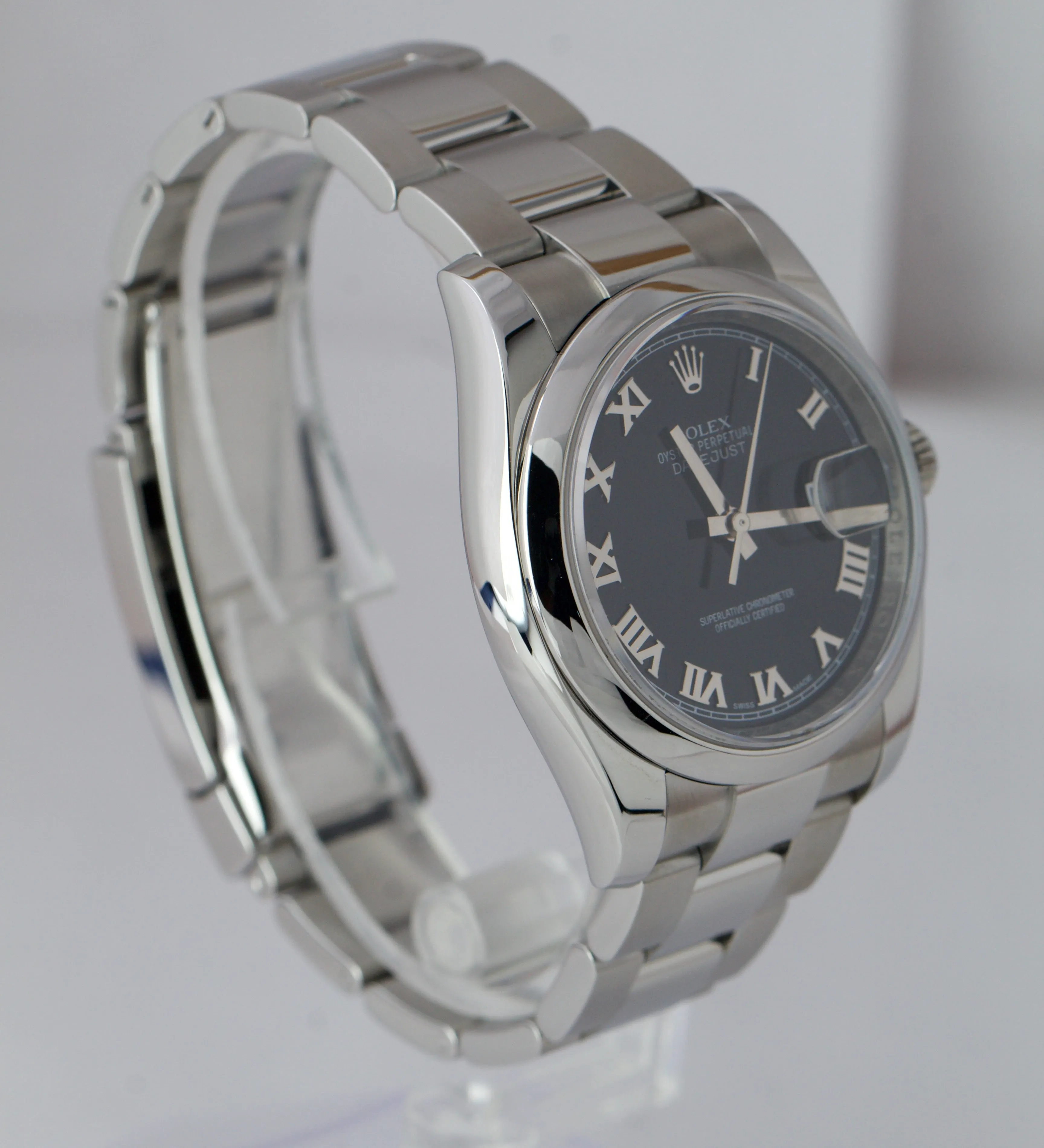 Rolex DateJust Black Roman 36mm 116200 Stainless Steel Oyster Smooth Watch B&P