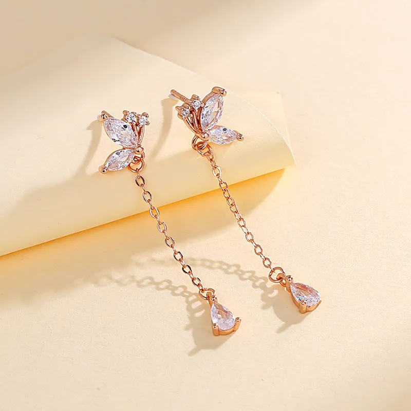 S925 Butterfly Zircon Tassel Earrings Women's Niche Exquisite Long Earrings Jewelry