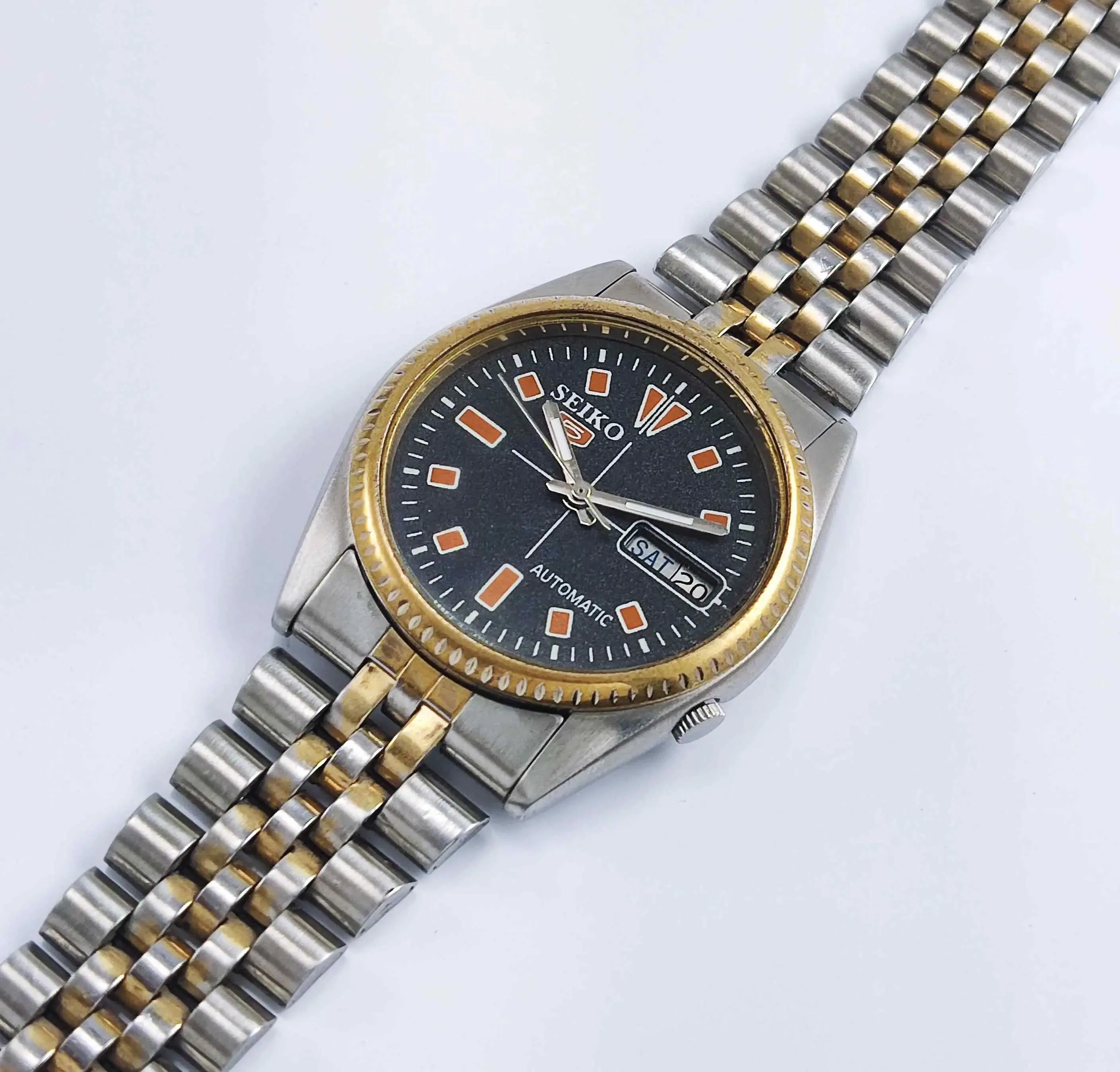 Seiko 5 Automatic7009A Black Dial Golden Bezel Men's Watch