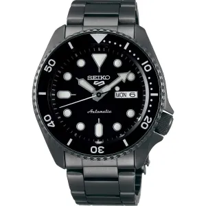 Seiko Mens Automatic 5 Sports  Stainless Steel Bracelet Black Analog Dial Watch - SRPD65