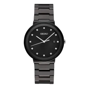 Seiko Men's Black Sunray Dial and Stainless Steel Band in Black Ion Finish Quartz Watch - SUR489