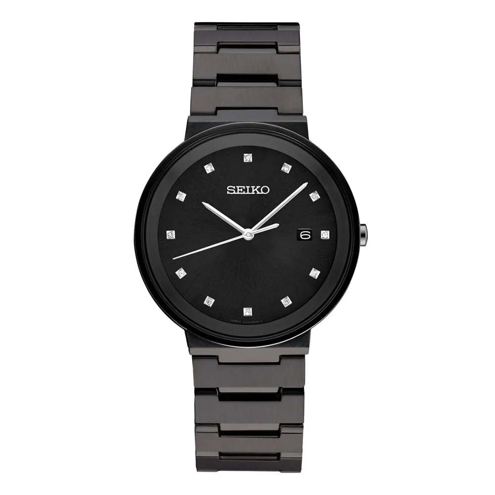 Seiko Men's Black Sunray Dial and Stainless Steel Band in Black Ion Finish Quartz Watch - SUR489