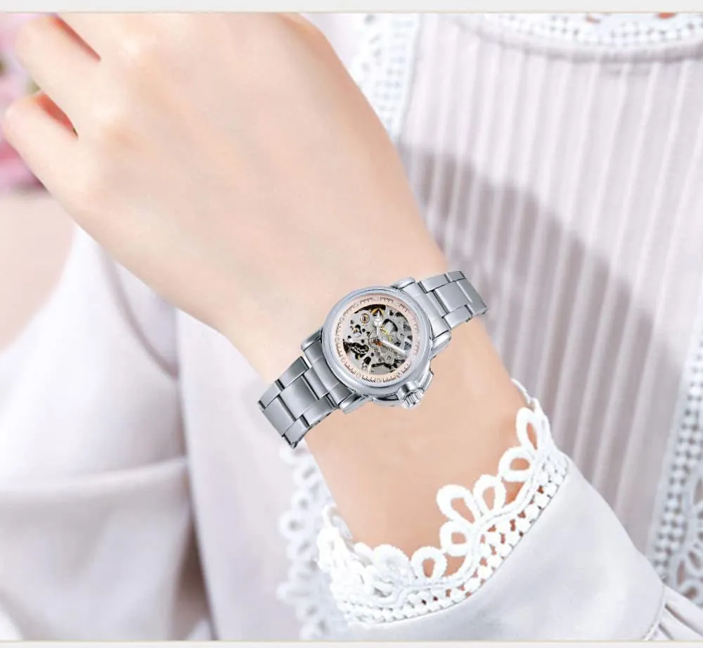 SENRUD Women's Automatic Watches Lady's Stainless Steel Skeleton Waterproof Automatic Wrist Watches Gift for Women