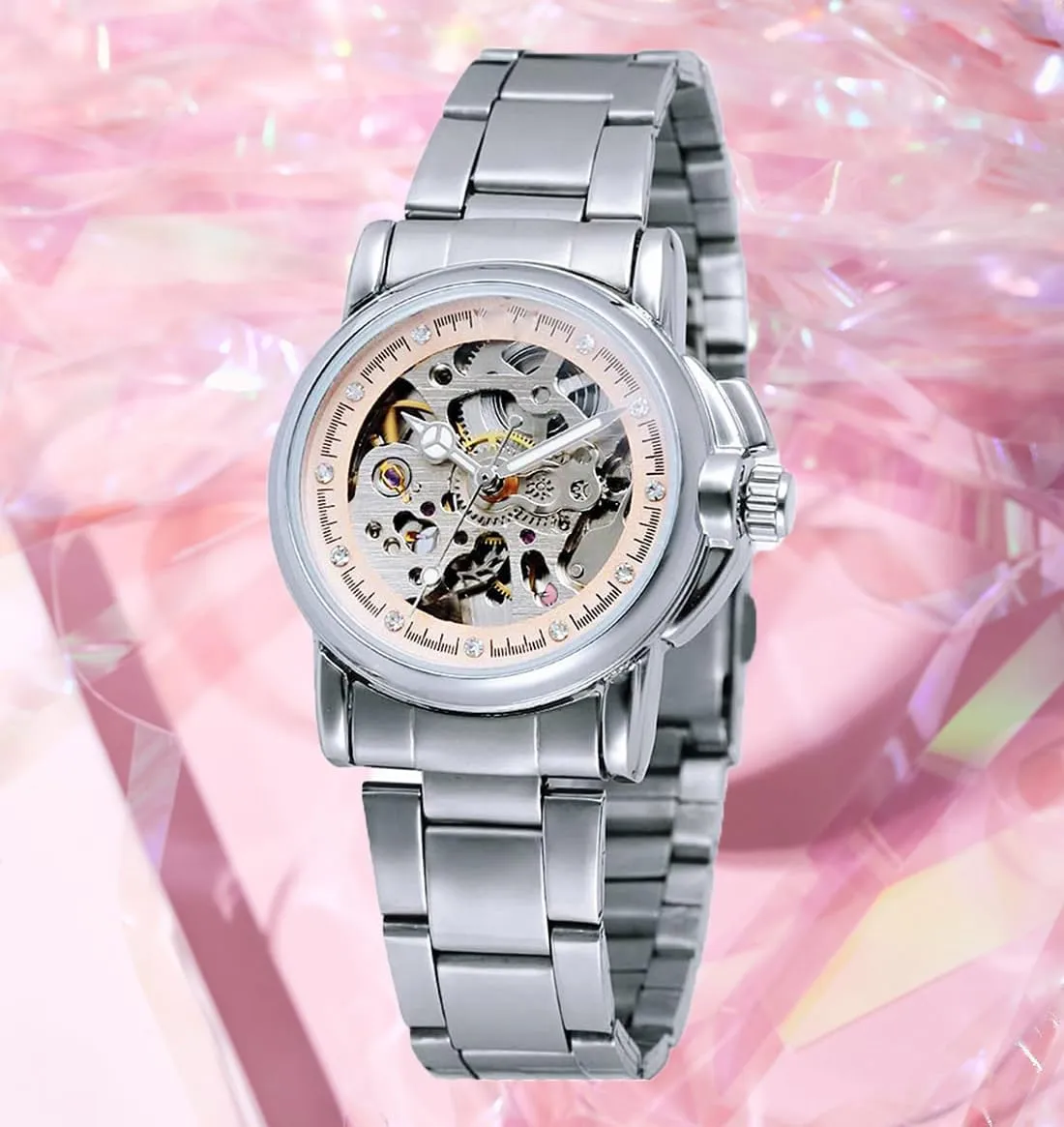 SENRUD Women's Automatic Watches Lady's Stainless Steel Skeleton Waterproof Automatic Wrist Watches Gift for Women