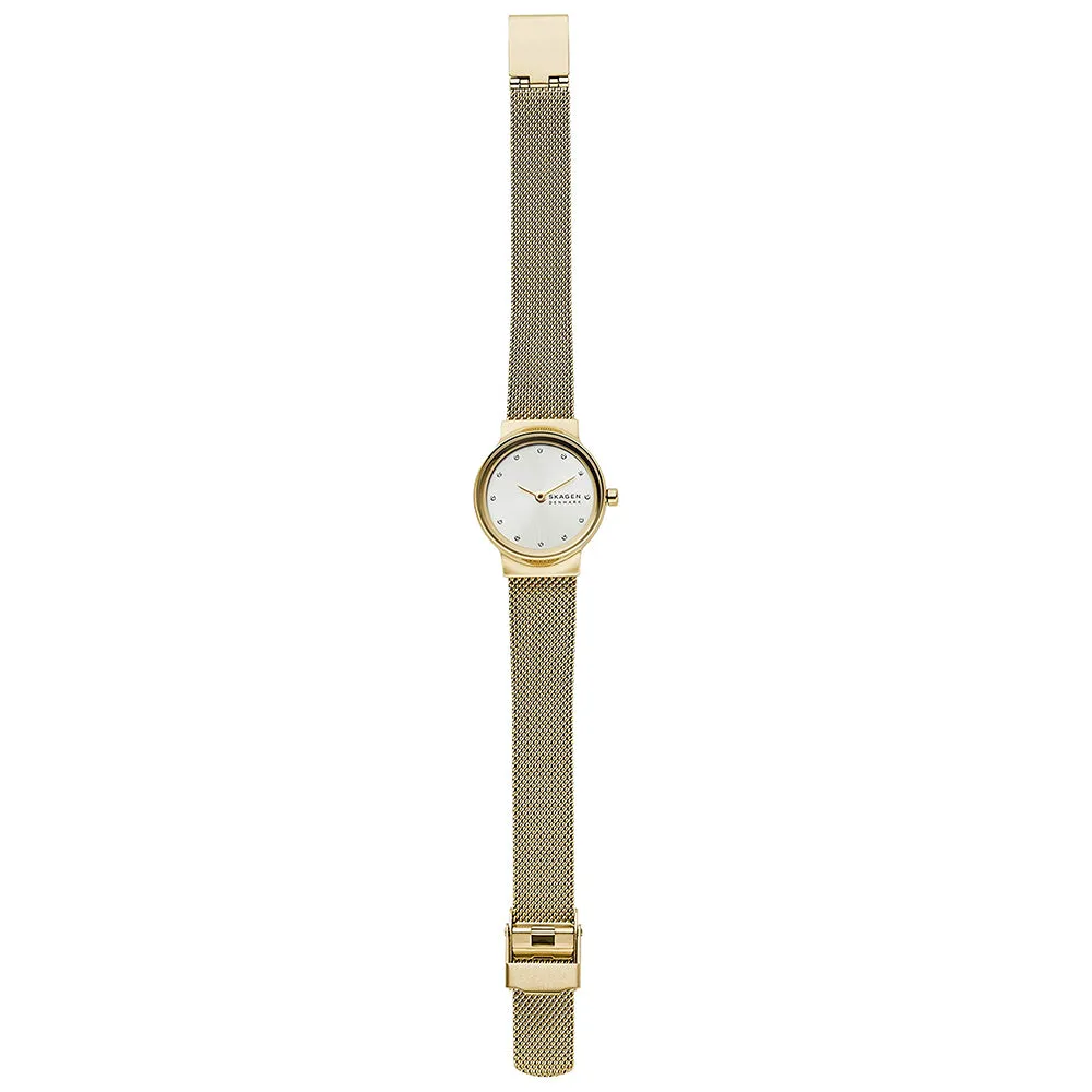 Skagen Womens Freja Minimalist Silver Dial Golden Band Stainless Steel Mesh Watch - SKW2717