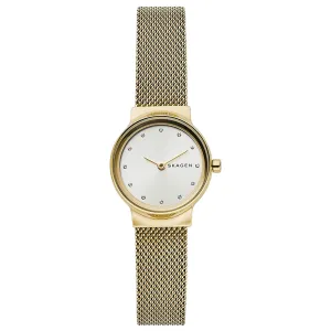 Skagen Womens Freja Minimalist Silver Dial Golden Band Stainless Steel Mesh Watch - SKW2717