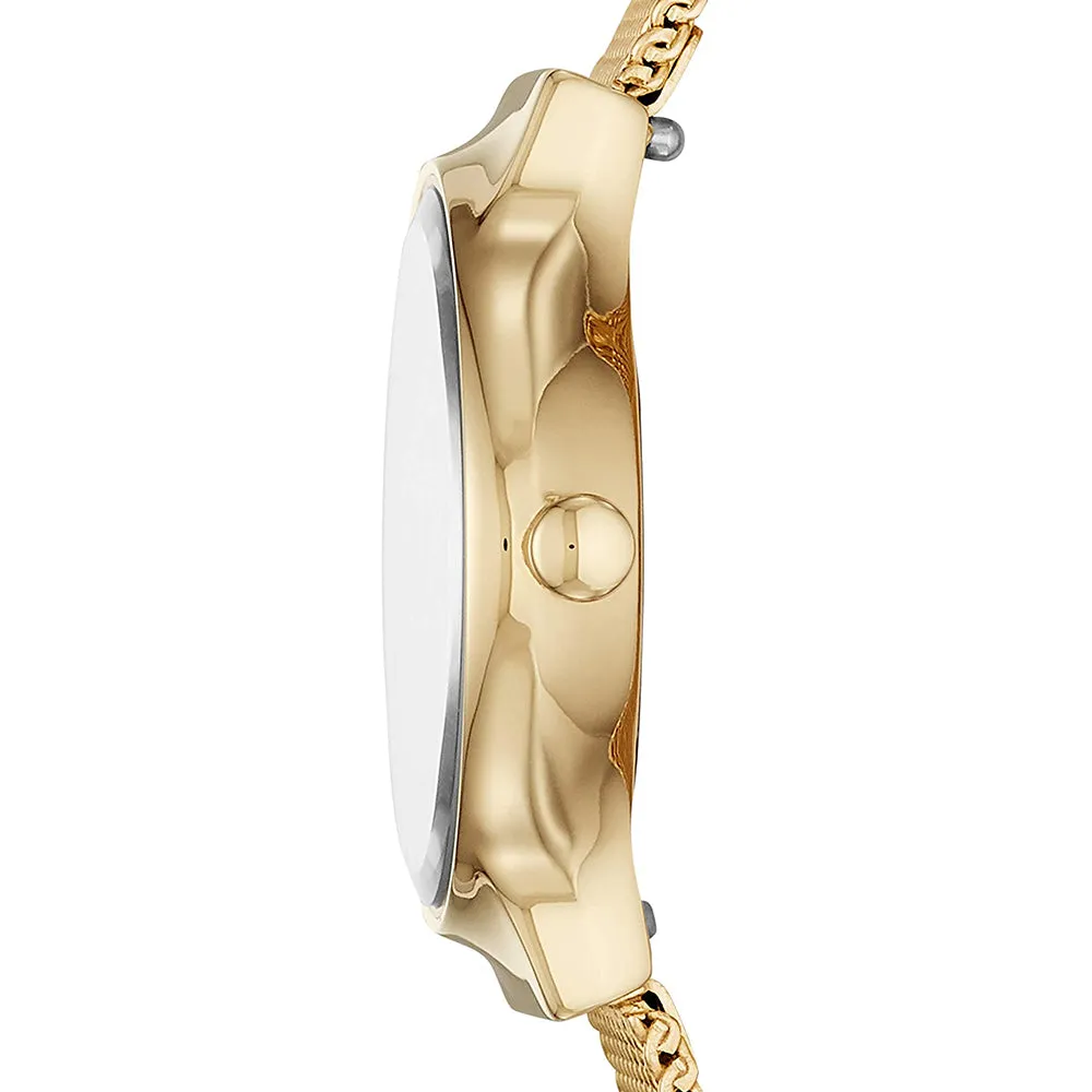 Skagen Womens Freja Minimalist Silver Dial Golden Band Stainless Steel Mesh Watch - SKW2717