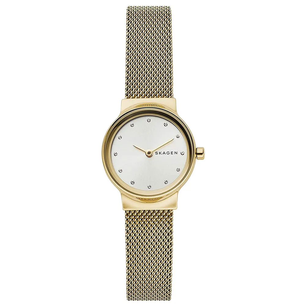 Skagen Womens Freja Minimalist Silver Dial Golden Band Stainless Steel Mesh Watch - SKW2717