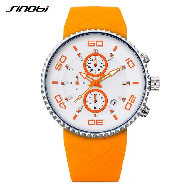 Sports Watches Fashion Men's Stopwatch SINOBI 30m Waterproof Silicone Band Sport Chronograph Watch