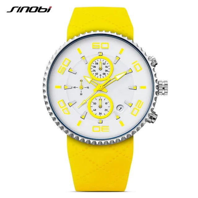 Sports Watches Fashion Men's Stopwatch SINOBI 30m Waterproof Silicone Band Sport Chronograph Watch