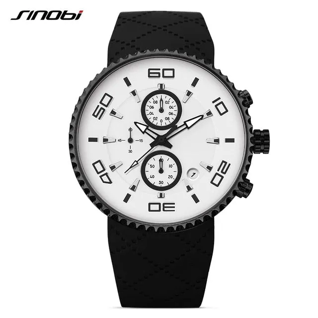 Sports Watches Fashion Men's Stopwatch SINOBI 30m Waterproof Silicone Band Sport Chronograph Watch
