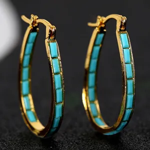 Square Shape Synthetic Gems Fashion Piercing Earrings