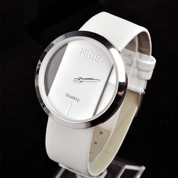 Synthetic Leather Transparent Dial Lady Wrist Watch