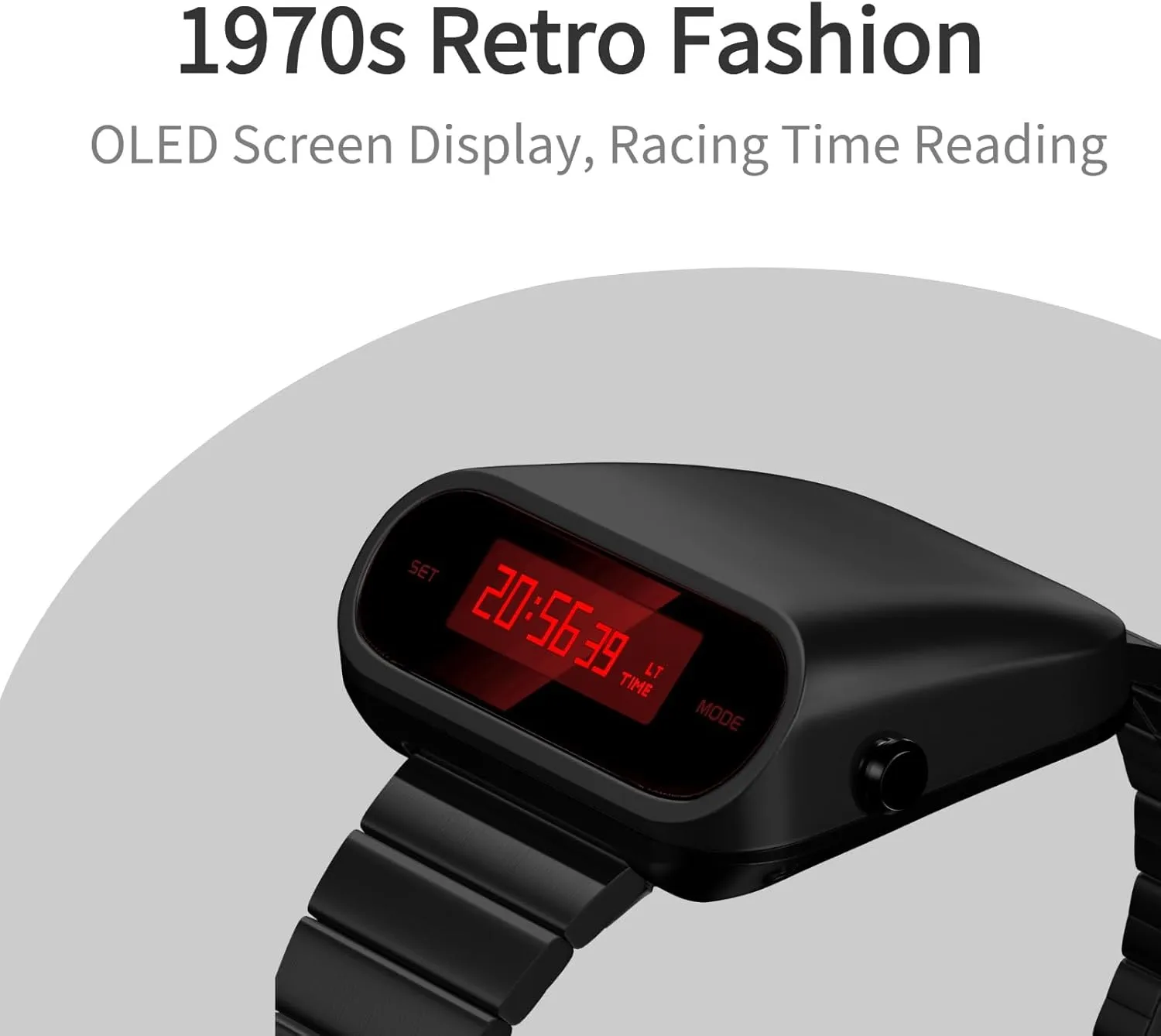 Unique Metal Watch, OLED Display Men Digital Watches, Lift-to-Wake Screen, Stainless Steel Strap