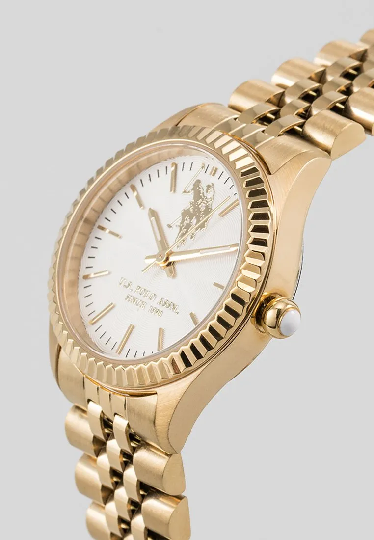 US POLO WOMEN'S STAINLESS STEEL BAND WITH GOLD PLATING WITH S.S. BUCKLE