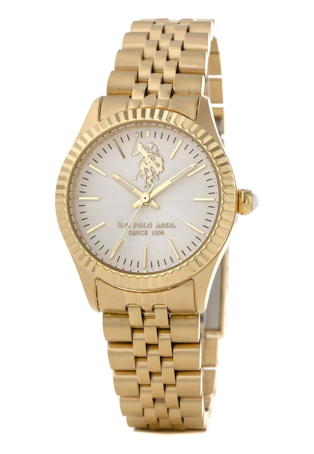 US POLO WOMEN'S STAINLESS STEEL BAND WITH GOLD PLATING WITH S.S. BUCKLE