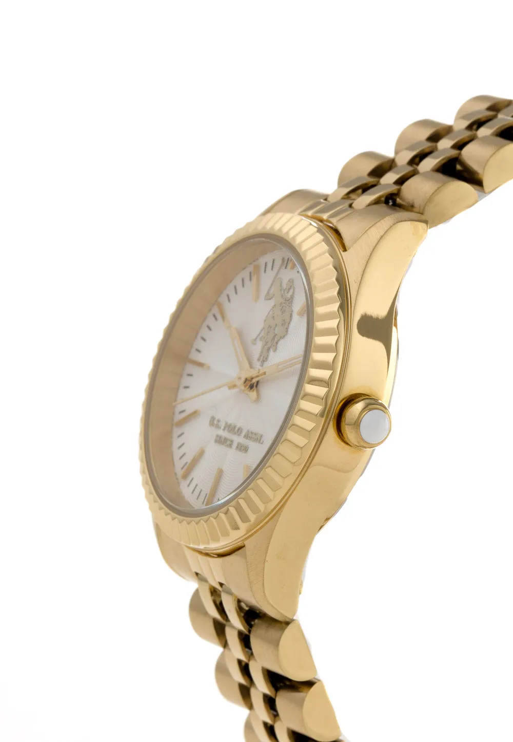 US POLO WOMEN'S STAINLESS STEEL BAND WITH GOLD PLATING WITH S.S. BUCKLE
