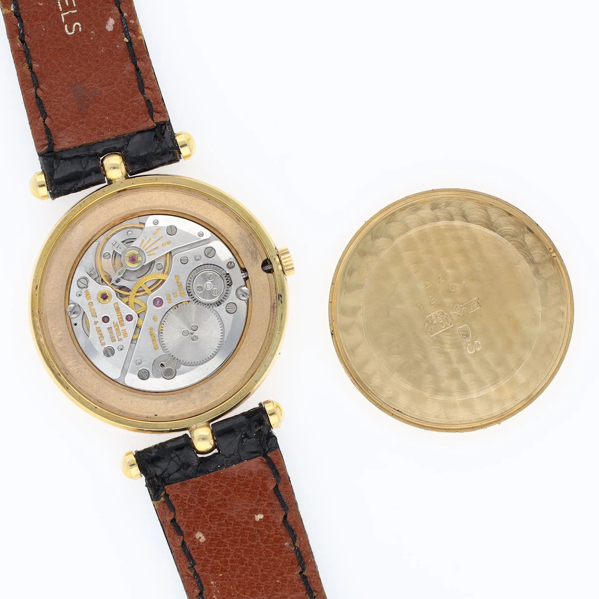 Van Cleef & Arpels Gold Ladies Round Dress Watch Box and Papers