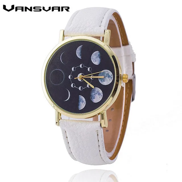 Vansvar Moon Phase Astronomy Space Watch Relogio Feminino Fashion Women Quartz Watch Casual Luxury Watches Hot Selling 1766