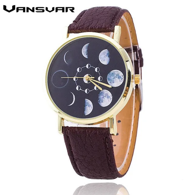 Vansvar Moon Phase Astronomy Space Watch Relogio Feminino Fashion Women Quartz Watch Casual Luxury Watches Hot Selling 1766