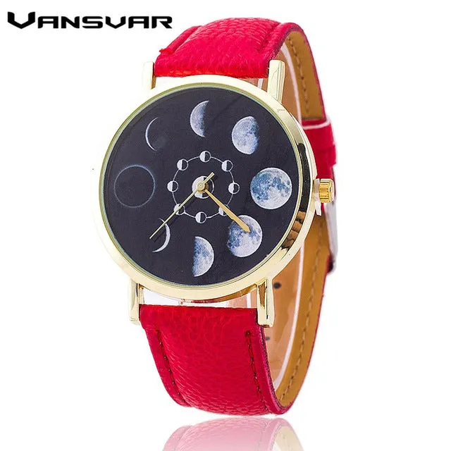 Vansvar Moon Phase Astronomy Space Watch Relogio Feminino Fashion Women Quartz Watch Casual Luxury Watches Hot Selling 1766