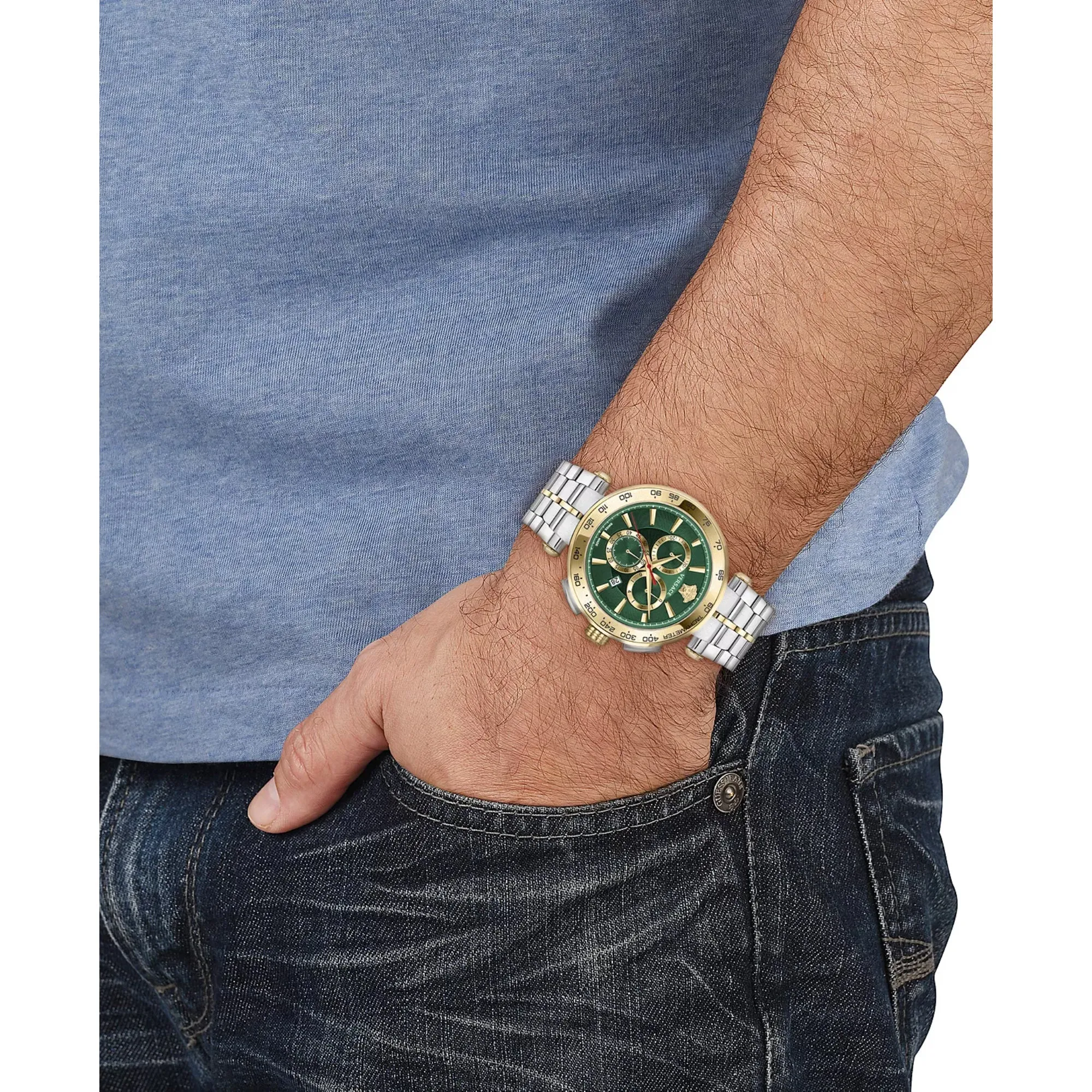 Versace Green Dial Chrono Quartz 46 mm Dial Men Watch - VE6CA0523