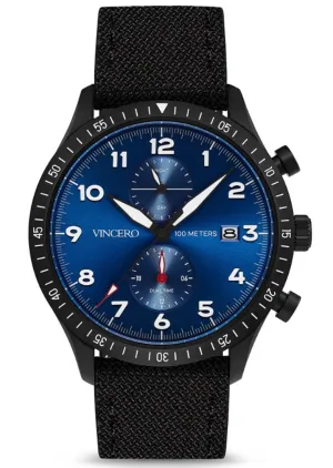 Vincero Men's Altitude Matte Black/Cobalt Luxury Japanese Quartz Wrist Watch