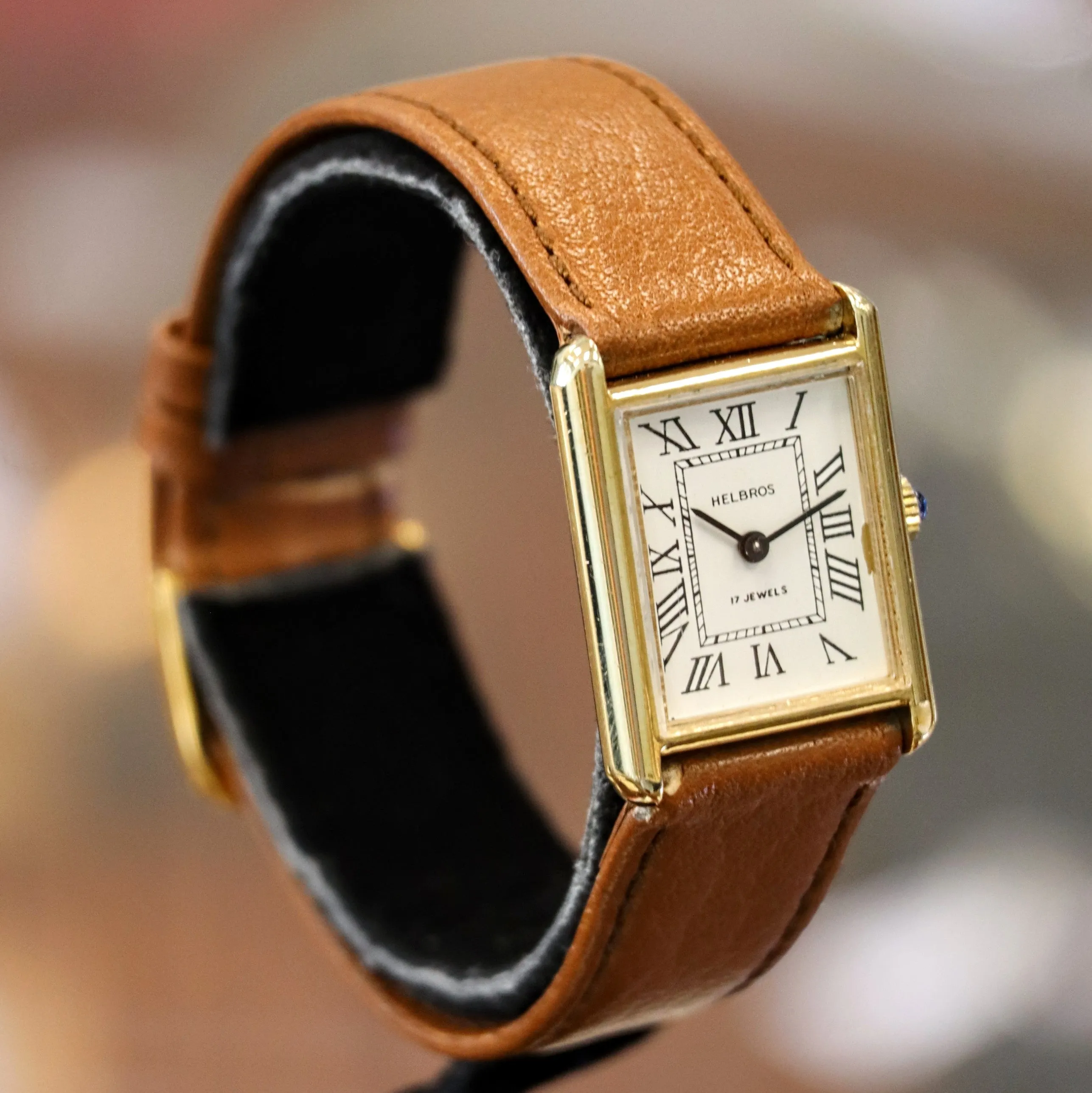 Vintage HELBROS Tank Watch 17 Jewels Mechanical Wristwatch Cal. Helbros 22