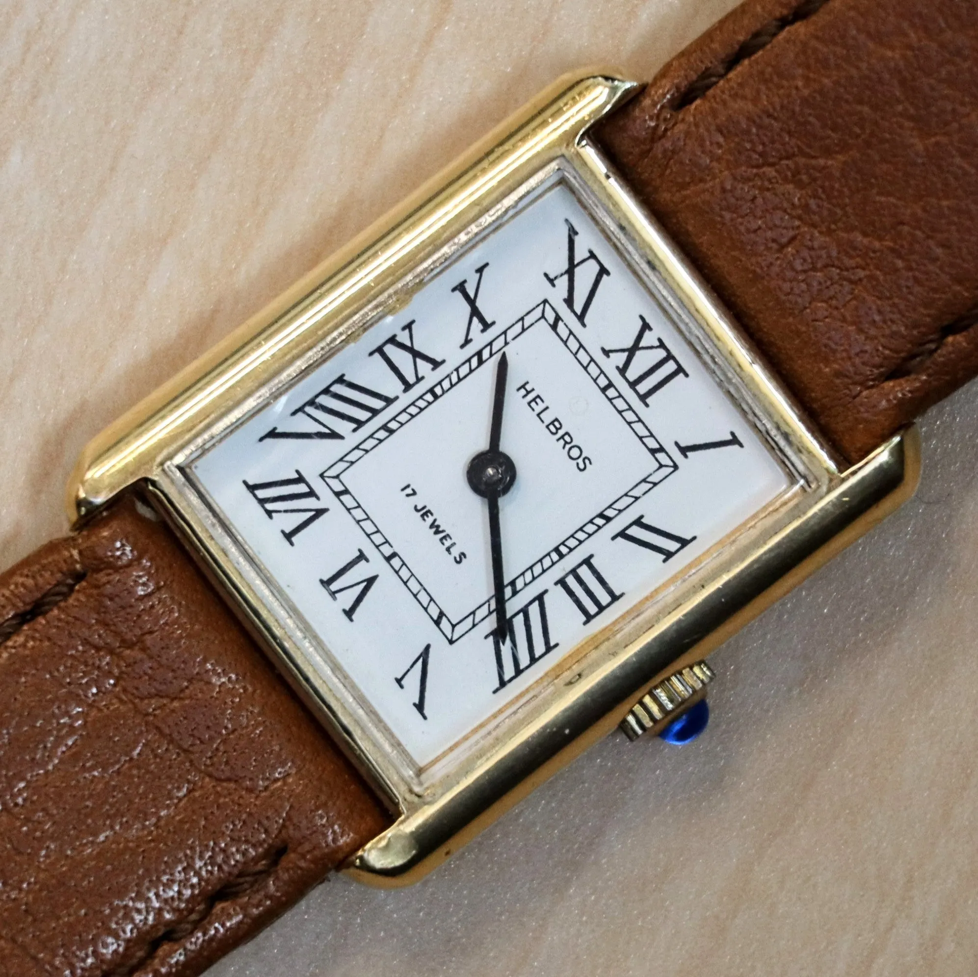 Vintage HELBROS Tank Watch 17 Jewels Mechanical Wristwatch Cal. Helbros 22