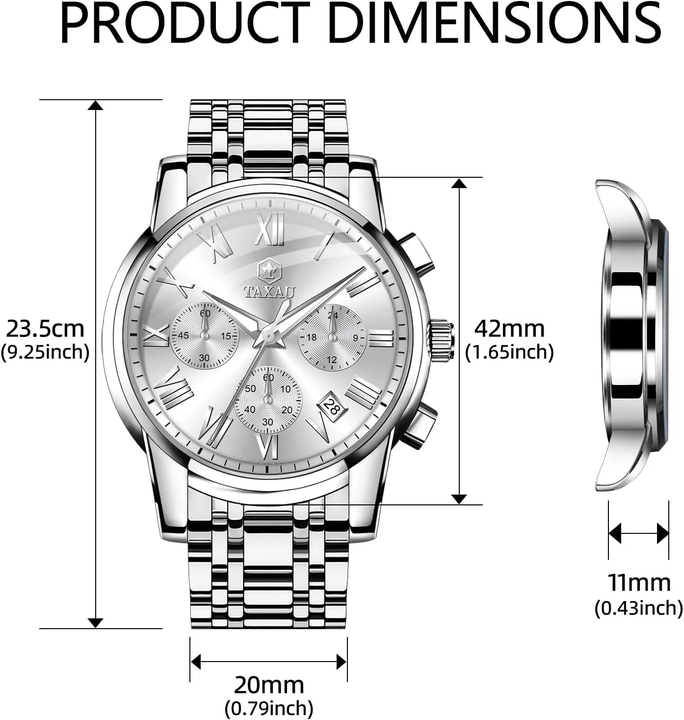 Watch Men Stainless Steel Luxury Diamond Chronograph with Date Business reloj de Hombre
