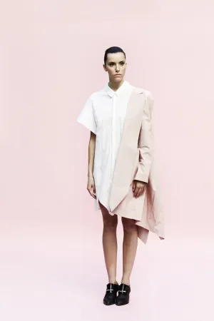 White Origami Midi Shirt  Short Sleeves with Artistic Folds