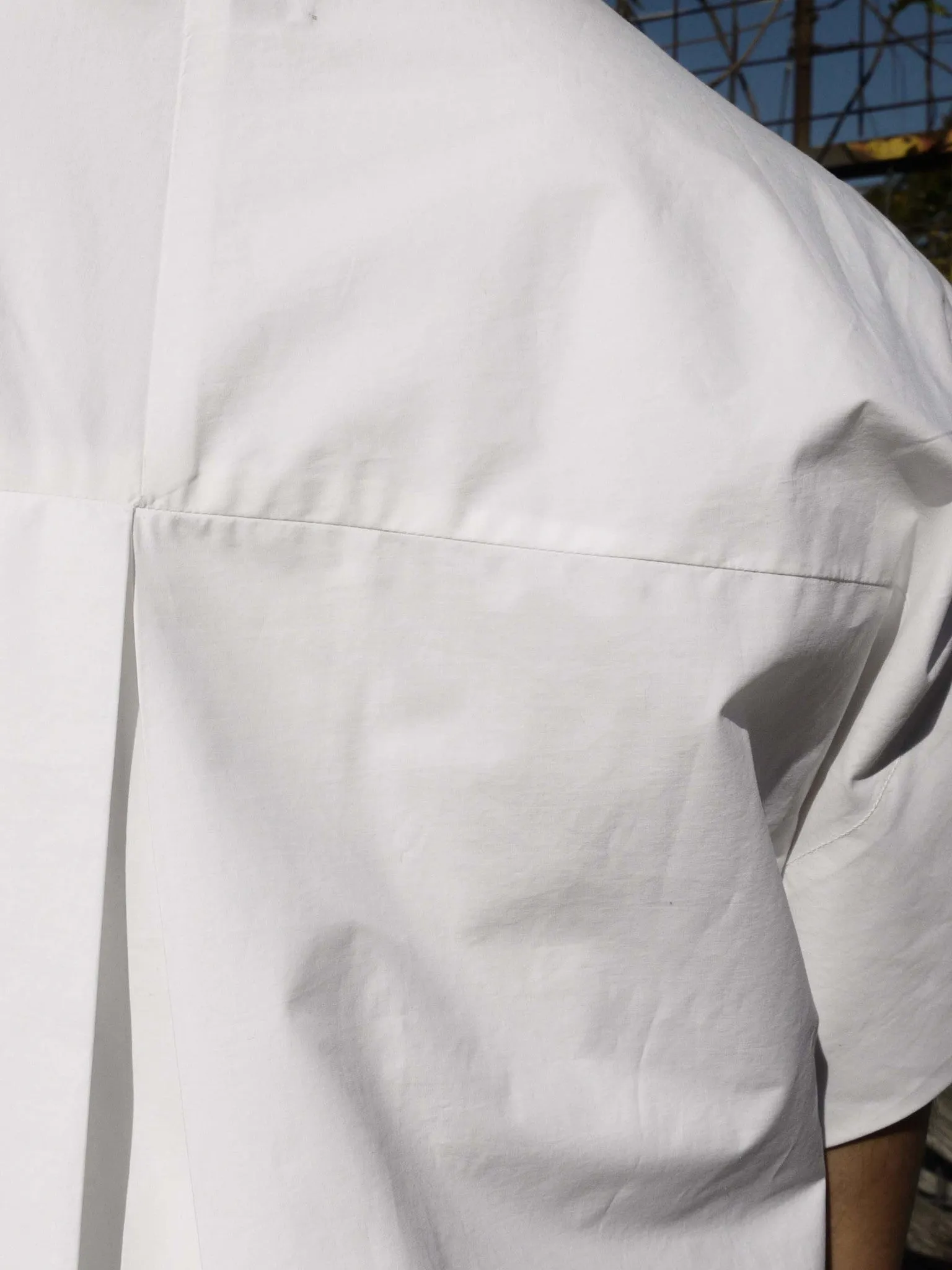 White Origami Midi Shirt  Short Sleeves with Artistic Folds