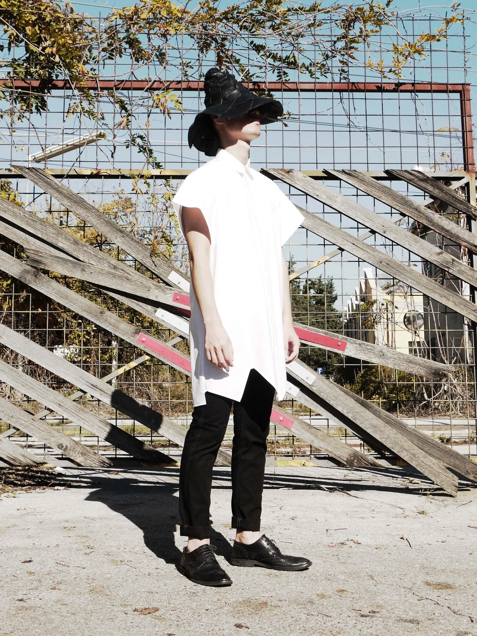 White Origami Midi Shirt  Short Sleeves with Artistic Folds