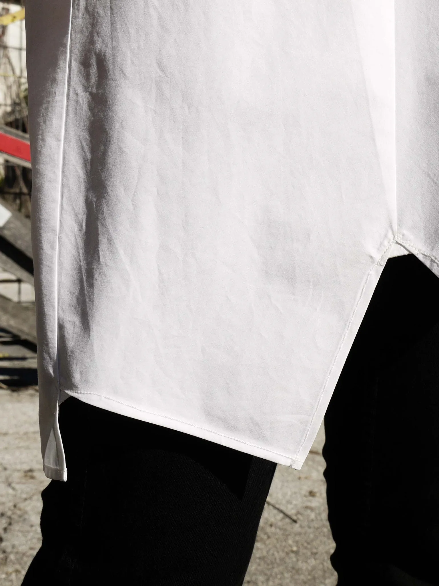 White Origami Midi Shirt  Short Sleeves with Artistic Folds